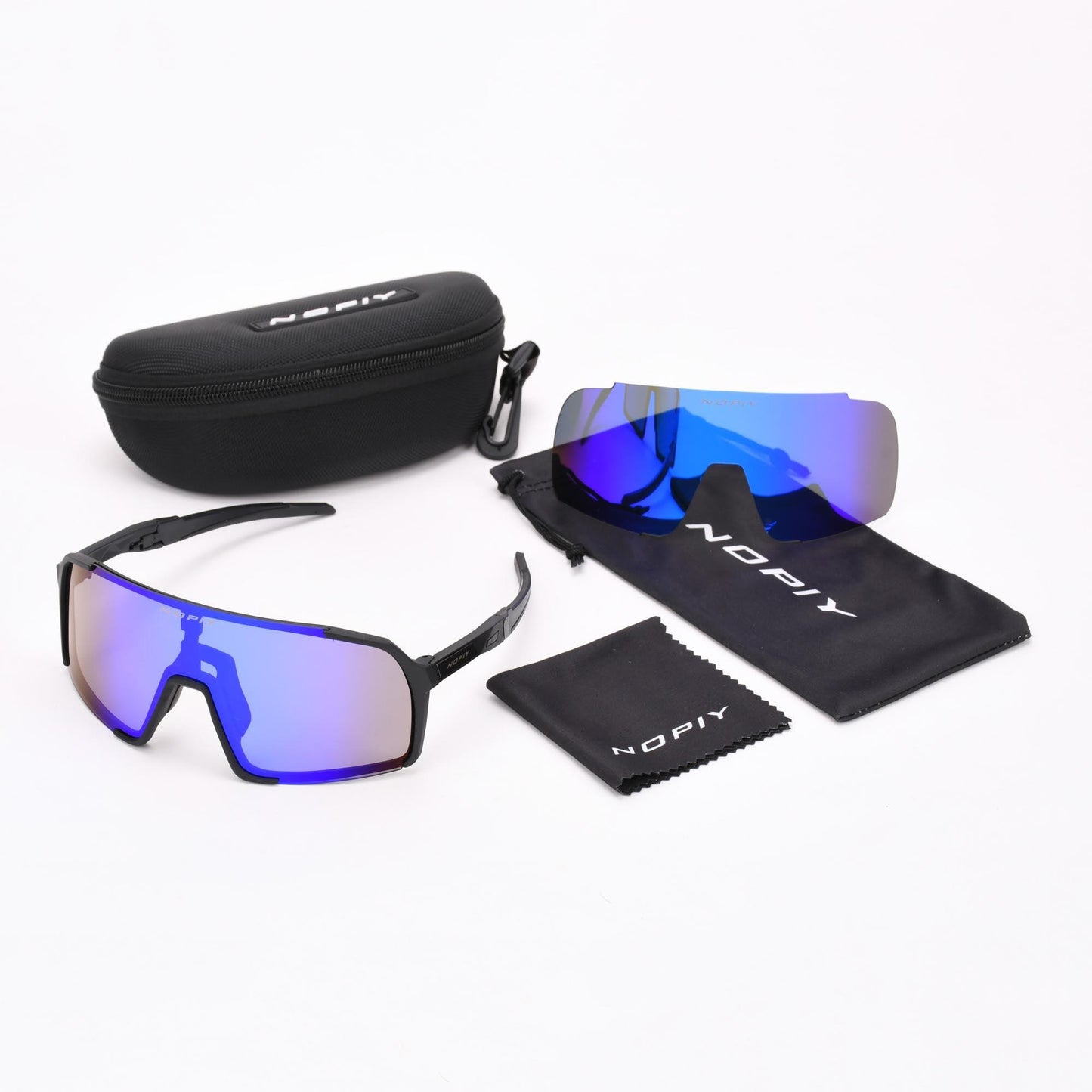 Fietsbril NOPIY Olwyn Zwart met Blauwe Lens - Nopiy