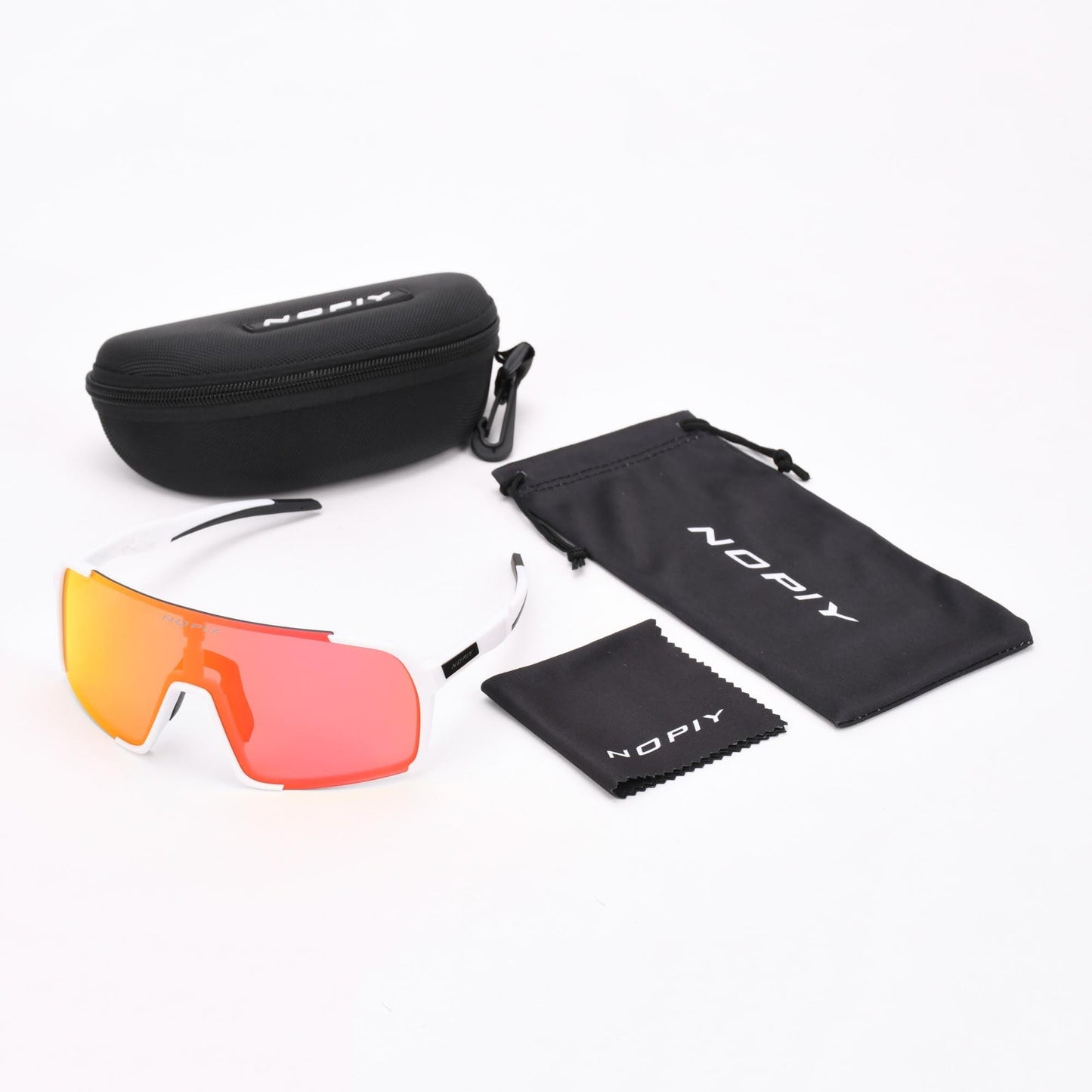 Fietsbril NOPIY Olwyn Wit met Vol Rode Lens - Nopiy