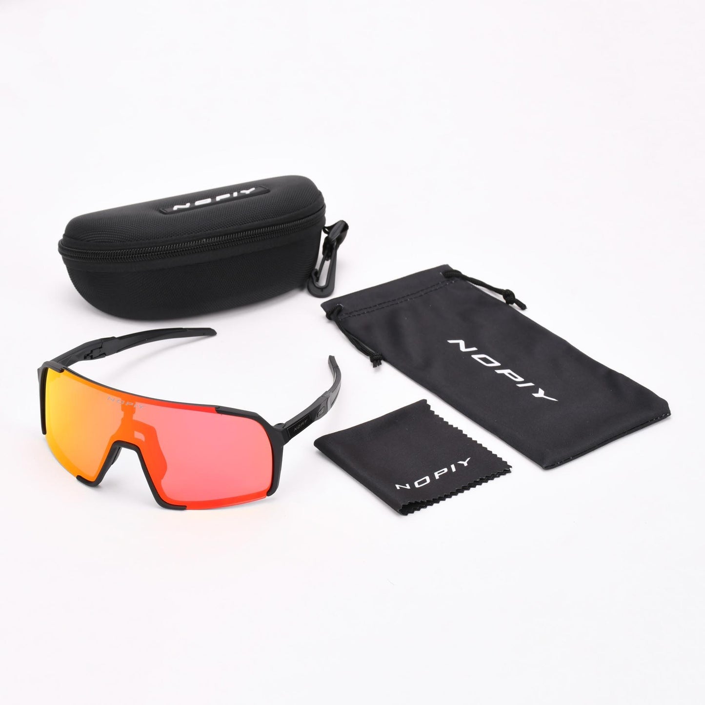 Fietsbril NOPIY Olwyn Zwart met Vol Rode Lens - Nopiy
